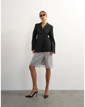 TOPSHOP Co Ord Occasion Plisse Tie Waist Blazer - Black