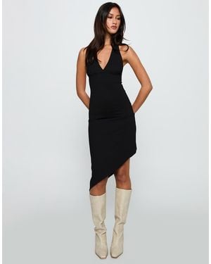 Princess Polly Whimsy Halterneck Asymmetrical Hem Midi Dress - Black