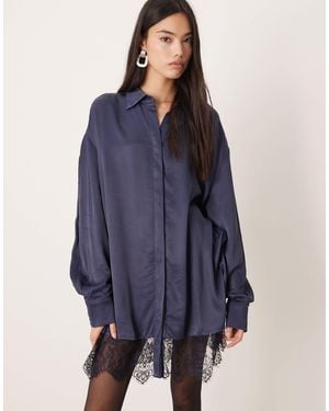 ASOS Satin Shirt Mini Dress With High Low Curved Hem - Blue