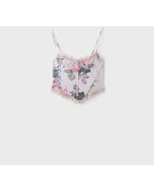 Stradivarius Fitted Floral Print Cropped Top - White