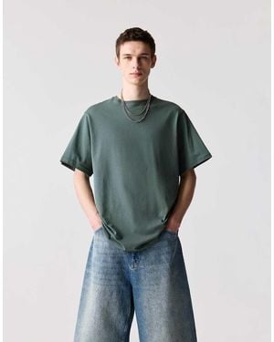 Pull&Bear Basic Katoenen T-Shirt Met Korte Mouwen - Groen