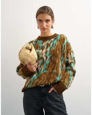 TOPSHOP Knitted Fluffy Relaxed Fit Brushed Animal Crew Neck Jumper - Natural