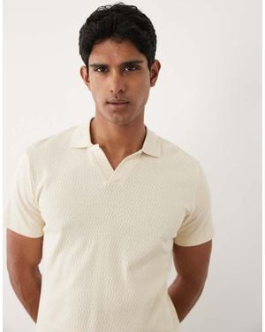 Blend Regular Fit Revere Collar Textured Knit Polo - Natural