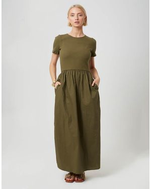 Brave Soul Crew Neck Jersey And Poplin Mix Maxi Dress - Green