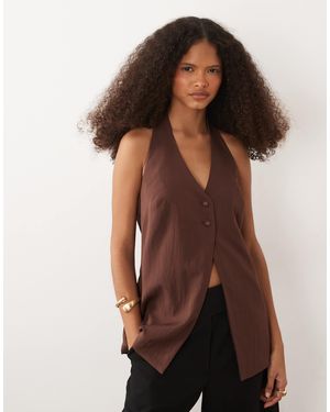 ASOS Tailored Halter Neck Button Detail Top - Brown