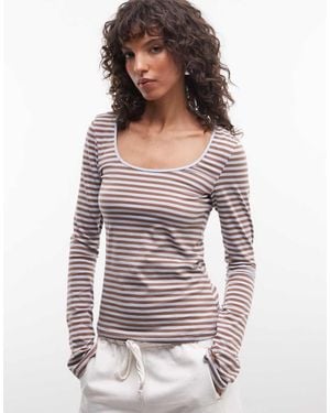 Monki Top Met Lage Ronde Hals En Lange Mouwen - Wit