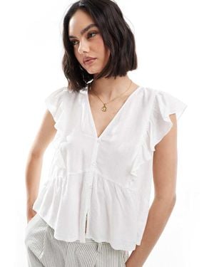 ONLY Frill Detail Button Through Top - White