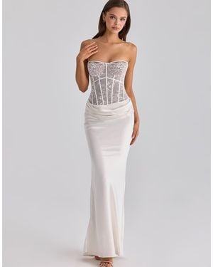 House Of Cb Ayana Lace + Satin Maxi Corset Dress - White