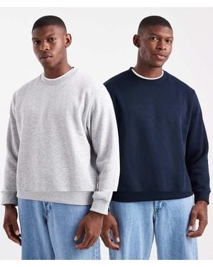 Jack & Jones 2 Pack Oversized Crew Neck Sweatshirt - Blue