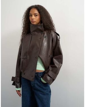 TOPSHOP Faux Leather Short Mac Jacket - Blue