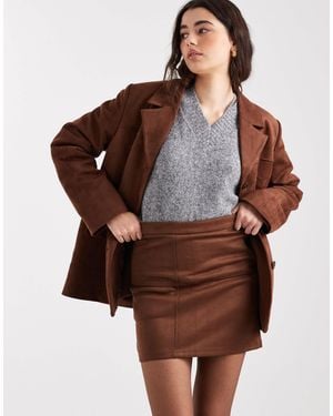 Pieces Faux Suede Mini Skirt Co-ord - Brown