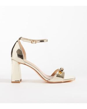 Glamorous Block Heeled Sandals With Bow - Natural