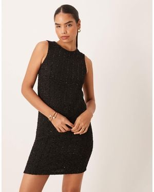 Vila Sequin Shift Mini Dress With Bow Back - Black
