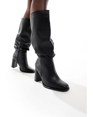 London Rebel maggie Slouchy Block Heel Boots - Black