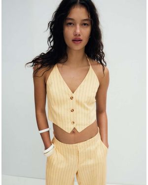 Bershka Striped Halter Vest - Natural