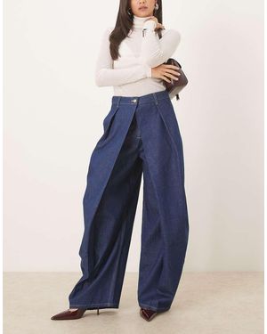 ASOS Vaqueros Añil De Corte Barrel Con Diseño Cruzado Extragrande Y Pinzas De - Azul