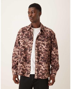 ASOS Camisa Extragrande Con Estampado De Leopardo Y Detalle De Bolsillo De Sarga Gruesa De - Marrón