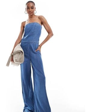 ONLY Bandeau Wide Leg Denim Jumpsuit - Blue