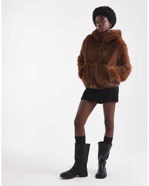 ASOS Hooded Faux Fur Bomber Coat - Brown