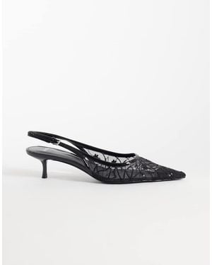 Mango Lace Detail Heeled Slingback - White