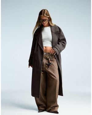 Bershka Trench Morbido Con Cintura - Marrone
