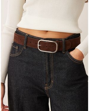 ASOS Dark Tan Faux Suede Jeans Belt With Elongated Square Buckle - Black