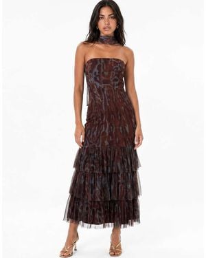 ANAYA Scarf Detail Animal Print Bandeau Maxi Dress - Red