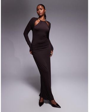 ASOS Long Sleeve Cut Out Neck Drape Midi Dress - Purple