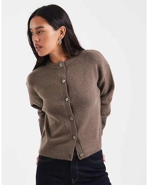 New Look Crew Neck Button Down Cardigan - Brown