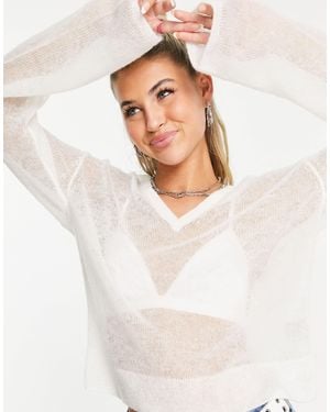 Weekday V Neck Collared Lightweight Knitted Sweater - White
