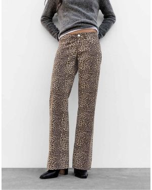Pull&Bear Leopard Print Straight-leg Jeans With Stud And Star Details - Grey
