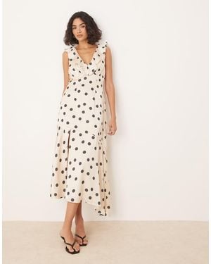 ANAYA Polka Dot Asymmetric Midi Dress - Natural