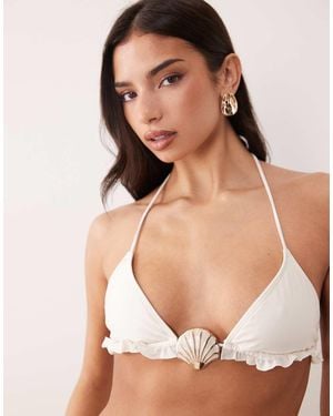 South Beach Triangle Bikini Top With Shell Detail - Natural