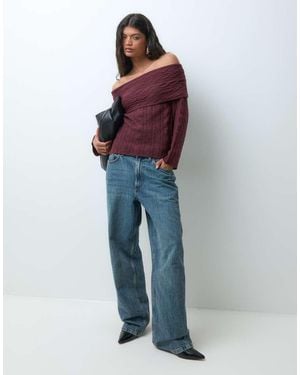 Vero Moda Maglione A Trecce A Spalle Scoperte Bordeaux - Blu