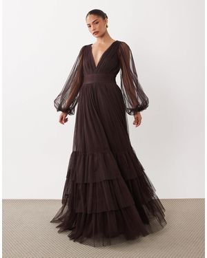 lace and beads bridesmaid dresses & Crew Neck Sheer Sleeve Tiered Maxi Dress in Green Beads Bridesmaid tulle one sweep train wedding dress Pink Color:Blacks Off-Shoulder Long Satin Prom
