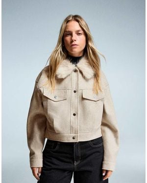 Bershka Giacca Trucker Morbida Con Colletto - Neutro
