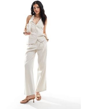 4th & Reckless Pantalon large d'ensemble à taille haute en lin mélangé à rayures - beige - Blanc