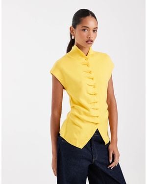 ASOS Placket Detail High Neck Button Through Top - Yellow