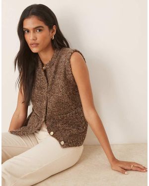 Threadbare Gebreid Gilet Met Gouden Knopen - Bruin