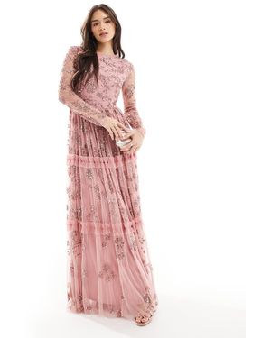 Maya Embellished Long Sleeve Maxi Dress - Pink