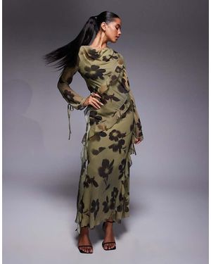 DASKA Vestido Largo Con Y Detalle De Volantes De Chifón De - Multicolor