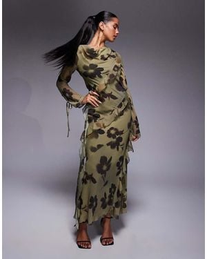 DASKA Chiffon Maxi Dress With Frill Details - Multicolour