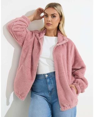 Yours Clothing Zip Through Fleece Jacket - Red