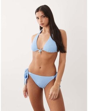 South Beach Halterneck Bikini Top With Starfish Detail - Blue