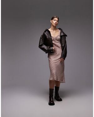 emory park Check Print Long Sleeve Midaxi Dress - Grey