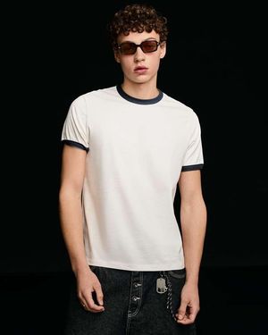Bershka Short Sleeve Contrast Rib T-shirt - Black