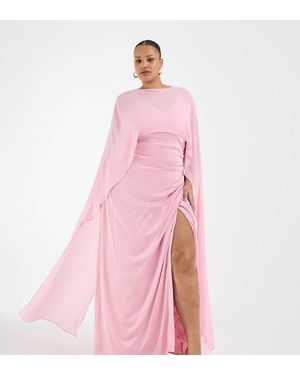 Tfnc Plus Vestido De Dama De Honor Largo Con Detalle De Capa De Satén De - Rosa