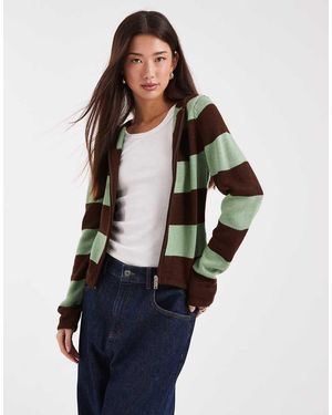 Collusion Knitted Stripe Shrunken Hoodie - Blue