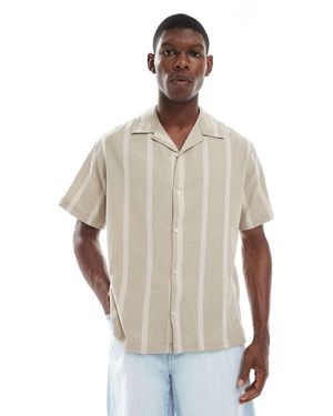 Jack & Jones Camisa Color Crema A Rayas De Mezcla De Lino De Premium-Blanco