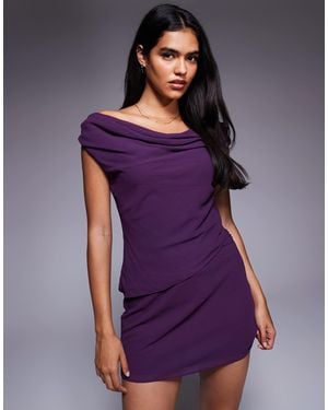 Princess Polly Perfect Illusion Chiffon Drape Neck Off Shoulder Top And Mini Skirt Full Set - Purple